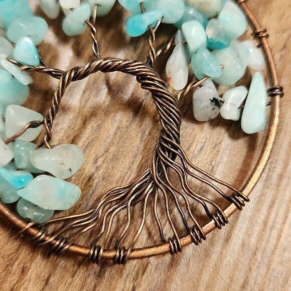 🔹️NWT Bronze Twisted & Turquoise Beaded Tree Of Life Pendant Necklace - Picture 5 of 6
